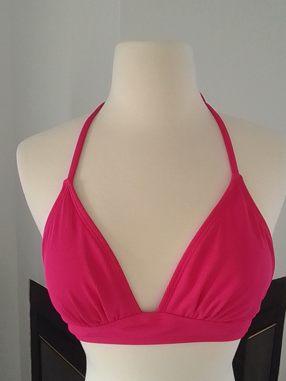 Shade & Shore Ribbed Triangle Halter Bikini Top in Hot Pink